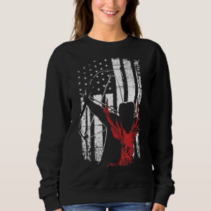 Mens Usa Flag Patriotic Bow Hunting Deer Hunter Sweatshirt