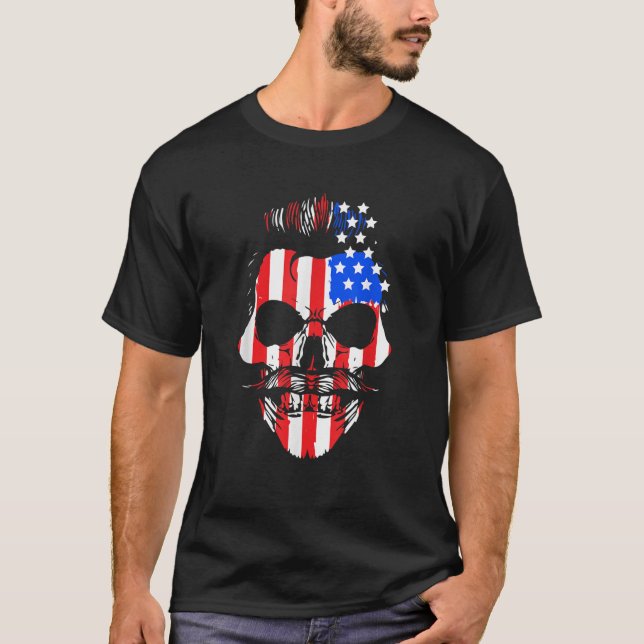 Mens USA Flag Skull 4th Of July Independence Day H T-Shirt (Front)