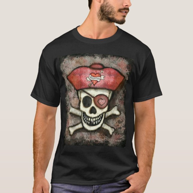 Men's Valentine's Day Pirate Black T-Shirt (Front)