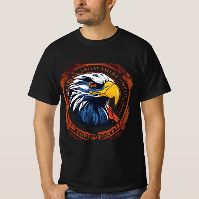 Men's Value logo with Blue Hawk Black T-Shirt (Front)