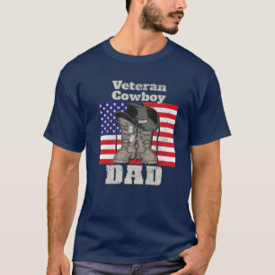 Mens Veteran Cowboy Dad American Flag T-Shirt