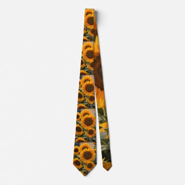 "Men's Vibrant Yellow Sunflower Print Neck tie. Tie (Front)