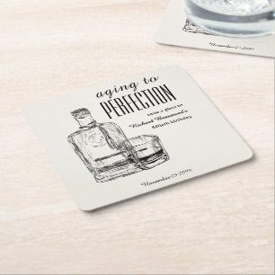 Men's Vintage Aging to Perfection 50th birthday Square Paper Coaster