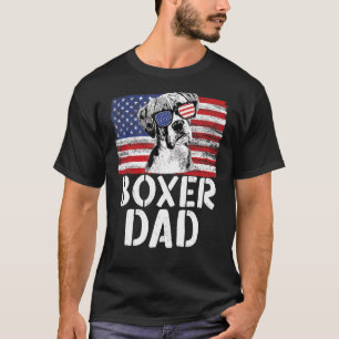Mens Vintage American Flag Boxer Dad Dog  For Fath T-Shirt