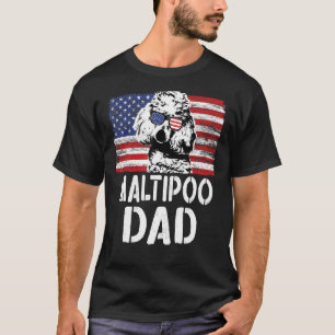 Mens Vintage American Flag Maltipoo Dad Dog  For F T-Shirt