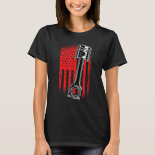 Mens Vintage American Flag Piston Muscle Car Mech T-Shirt
