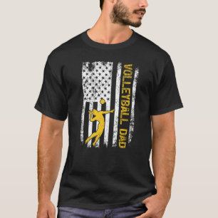 Mens Vintage American Flag Proud Volleyball Dad Fa T-Shirt