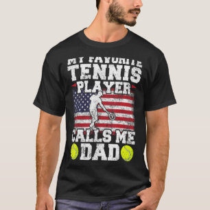 Mens Vintage American Flag Sports  Tennis Dad Fath T-Shirt