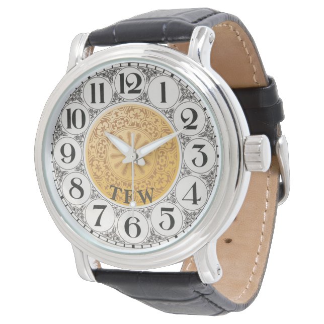 Men's Vintage Antique Style Monogram Large Numeral Watch (Angled)