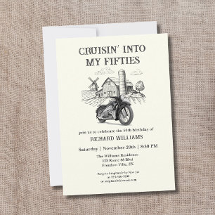 Men's Vintage Barn Motorbike Cruising 50th Birthda Invitation