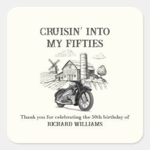 Men's Vintage Barn Motorbike Cruising 50th Birthda Square Sticker