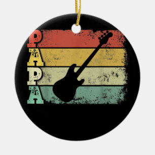 Mens Vintage Bass Guitar Papa Bassist Musician Ceramic Tree Decoration
