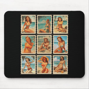 Mens Vintage Beach nup Girl Retro Bikini Summer Mouse Mat