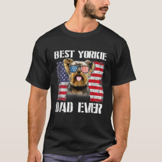Mens Vintage Best Yorkie Dad Ever Flag Us For Pet  T-Shirt