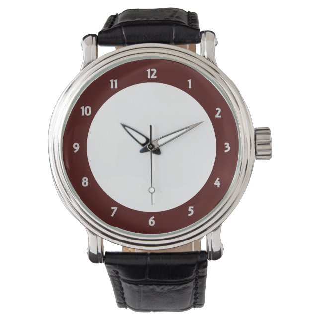 Mens Vintage Black Leather Strap Watch WH-Red (Front)