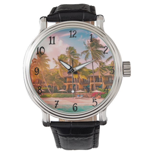 Men's Vintage Black Leather Watch (Front)