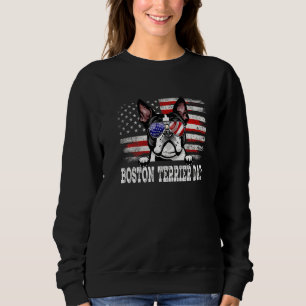 Mens Vintage Boston Terrier Dad American Flag Fath Sweatshirt