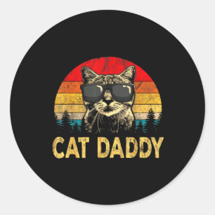 Mens Vintage Cat Daddy Fun Cat Lover Gift Cat Dad Classic Round Sticker