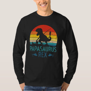 Mens Vintage Fishing Papasaurus Dinosaur Daddy Rex T-Shirt