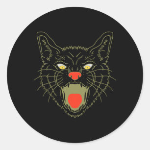 Mens Vintage Halloween Scary Black Cat Horror Classic Round Sticker
