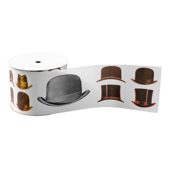 Men's Vintage Hats Pattern Grosgrain Ribbon (Spool)
