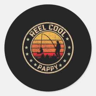 Mens Vintage Reel Cool Pappy Fish Fishing Funny Fa Classic Round Sticker