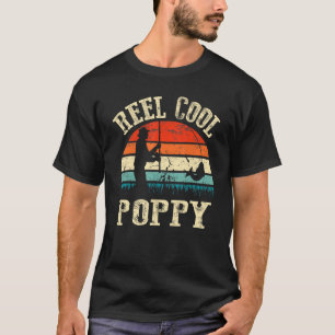 Mens Vintage Reel Cool Poppy Fish Fishing Fathers T-Shirt
