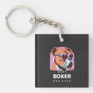 Mens Vintage Retro Boxer Dog Lover Dad Key Ring
