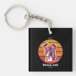 Mens Vintage Retro Boxer Dog Lover Pet Dad Key Ring