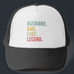 Mens Vintage Shirt Husband Dad Chef Legend Retro Trucker Hat<br><div class="desc">Mens Vintage Shirt Husband Dad Chef Legend Retro 
chef, dad, cooking, baker, pastry, father, funny, fathers day, gift, cook, food, kitchen, cute, foodie, meme, baking, restaurant, bbq, culinary, humour, gifts</div>