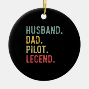 Mens Vintage Shirt Husband Dad Pilot Legend Retro Ceramic Tree Decoration