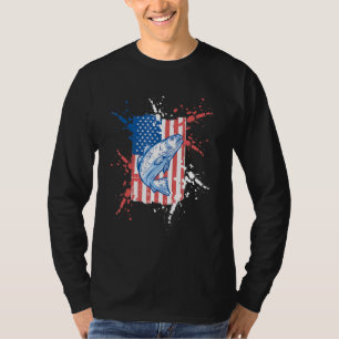 Mens Vintage Style Angler Usa Retro Flag Fish T-Shirt