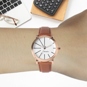Mens Vintage Stylish Rose Gold Brown Leather Strap Watch