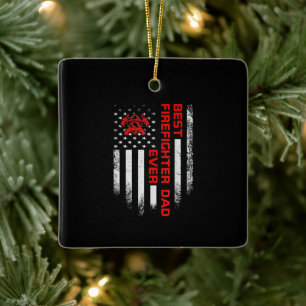 Mens Vintage USA American Flag Best Firefighter Ceramic Ornament