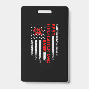 Mens Vintage USA American Flag Best Firefighter ID Badge