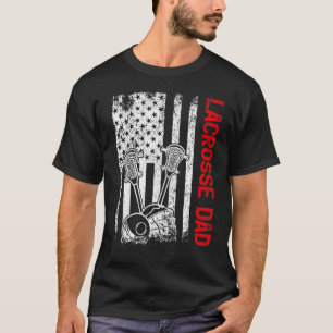 Mens Vintage Usa American Flag Lacrosse Dad Father T-Shirt