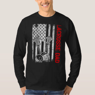 Mens Vintage Usa American Flag Lacrosse Dad Father T-Shirt