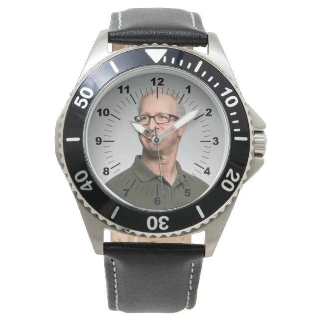 Men's Watch - Personalised - Black Leather (Front)