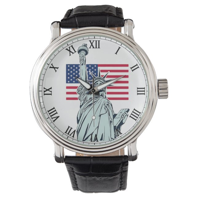 Men's Watch with USA Flag and Statue of Liberty De (Front)