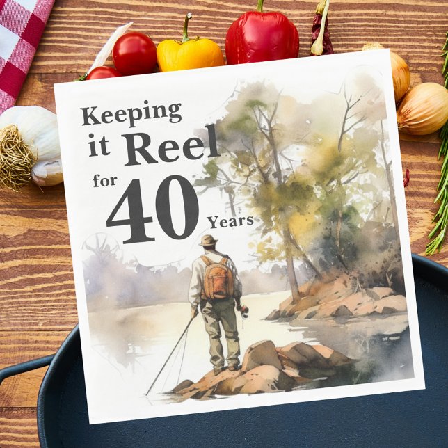 Men's Watercolor Fishing Birthday Party Napkin (Creator Uploaded)