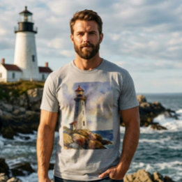 Men's Watercolor Lighthouse Nautical Gift T-Shirt