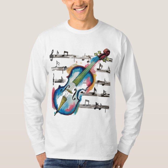 Men's Watercolor Violin Basic Long-Sleeved T-Shirt (Front)