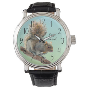 Mens Watercolor Wildlife Grey Squirrel Watch