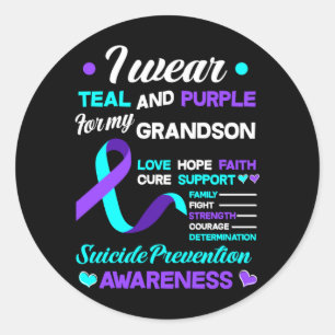 Mens Wear Teal Purple For Grandson Prevention Classic Round Sticker