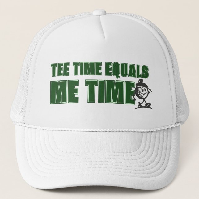 Mens Weekend Scramble Golf Dad Tee Time Equals Me  Trucker Hat (Front)