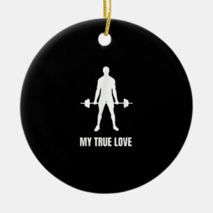 Mens Weightlifter Barbell Training Workout Outfit Ceramic Tree Decoration
