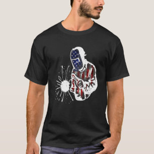 Mens Welder Distressed Usa American Flag Welding P T-Shirt