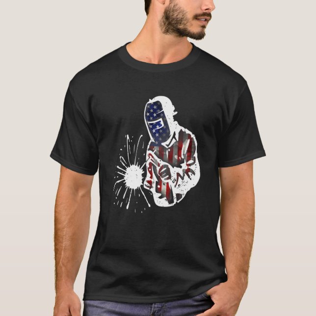 Mens Welder Distressed Usa American Flag Welding P T-Shirt (Front)