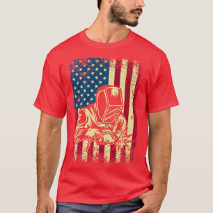 Mens Welder Distressed USA American Flag Welding P T-Shirt