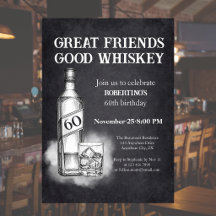 Men's Whiskey Themed Sketch Style 60th Birthday